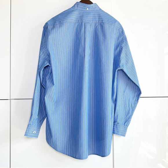 Faconnable Mens Dress Shirt Blue With Black Stripes Size Large Office Work Wear - Picture 6 of 7